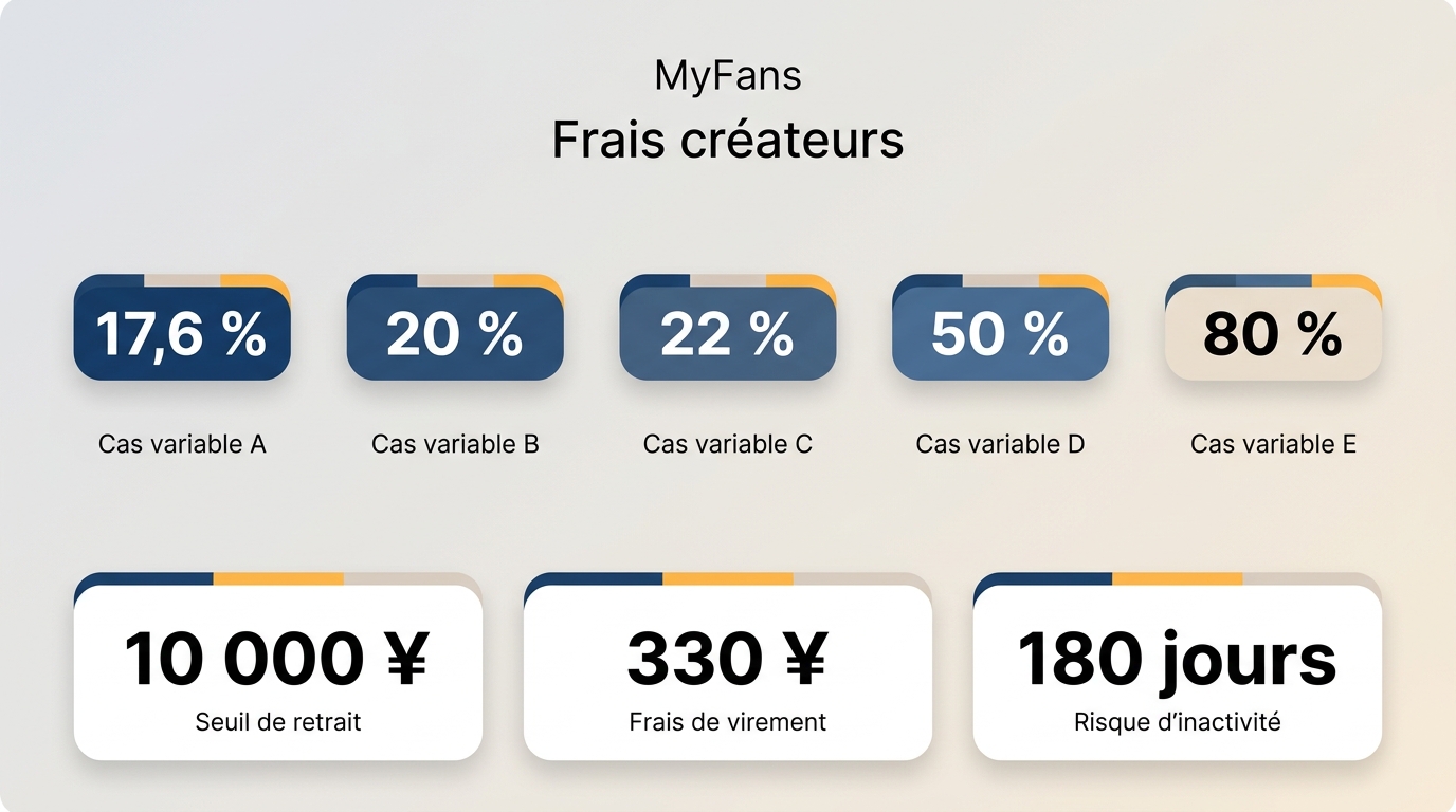 MyFans 的佣金比例为 17.6% 至 80%,最低消费额为 10,000 日元,提现手续费为 330 日元。