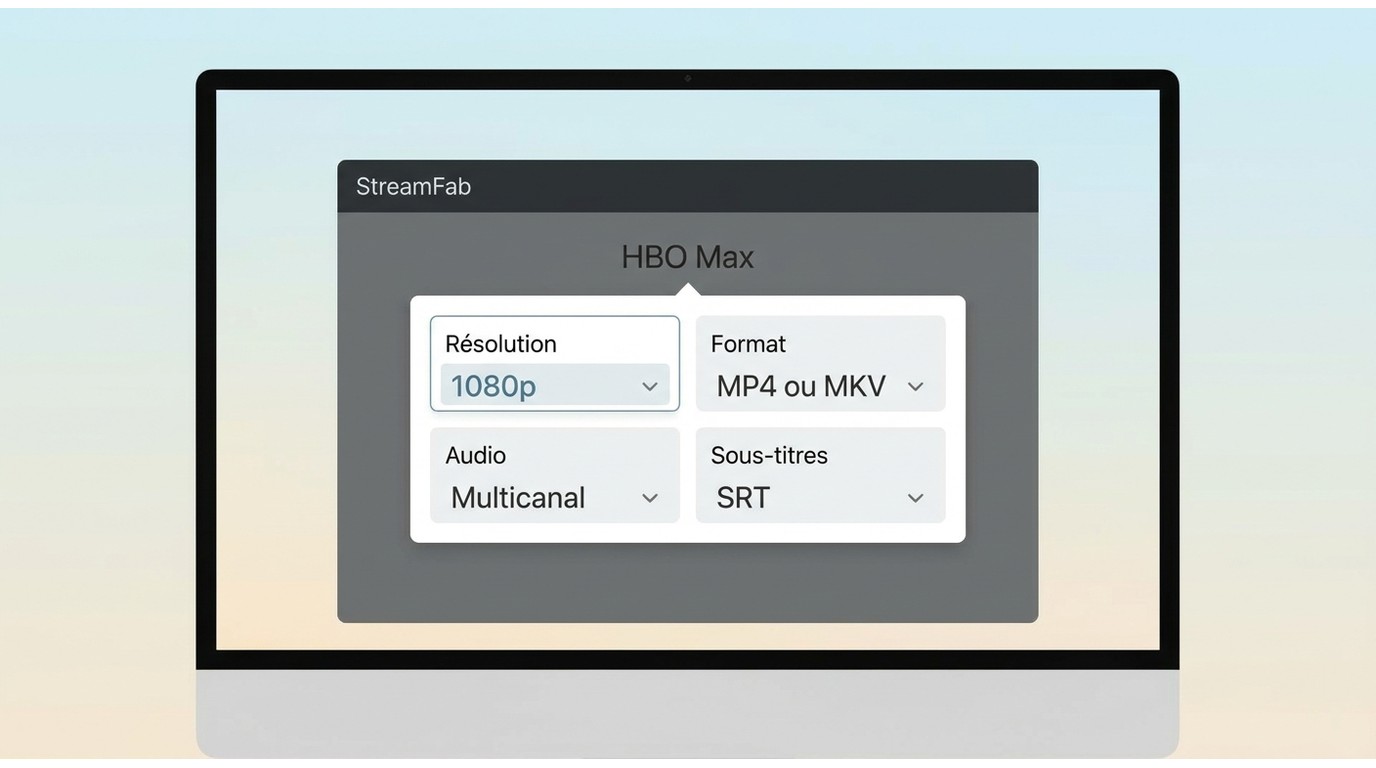 Options StreamFab pour HBO Max avec résolution, MP4 ou MKV, audio et sous-titres.
