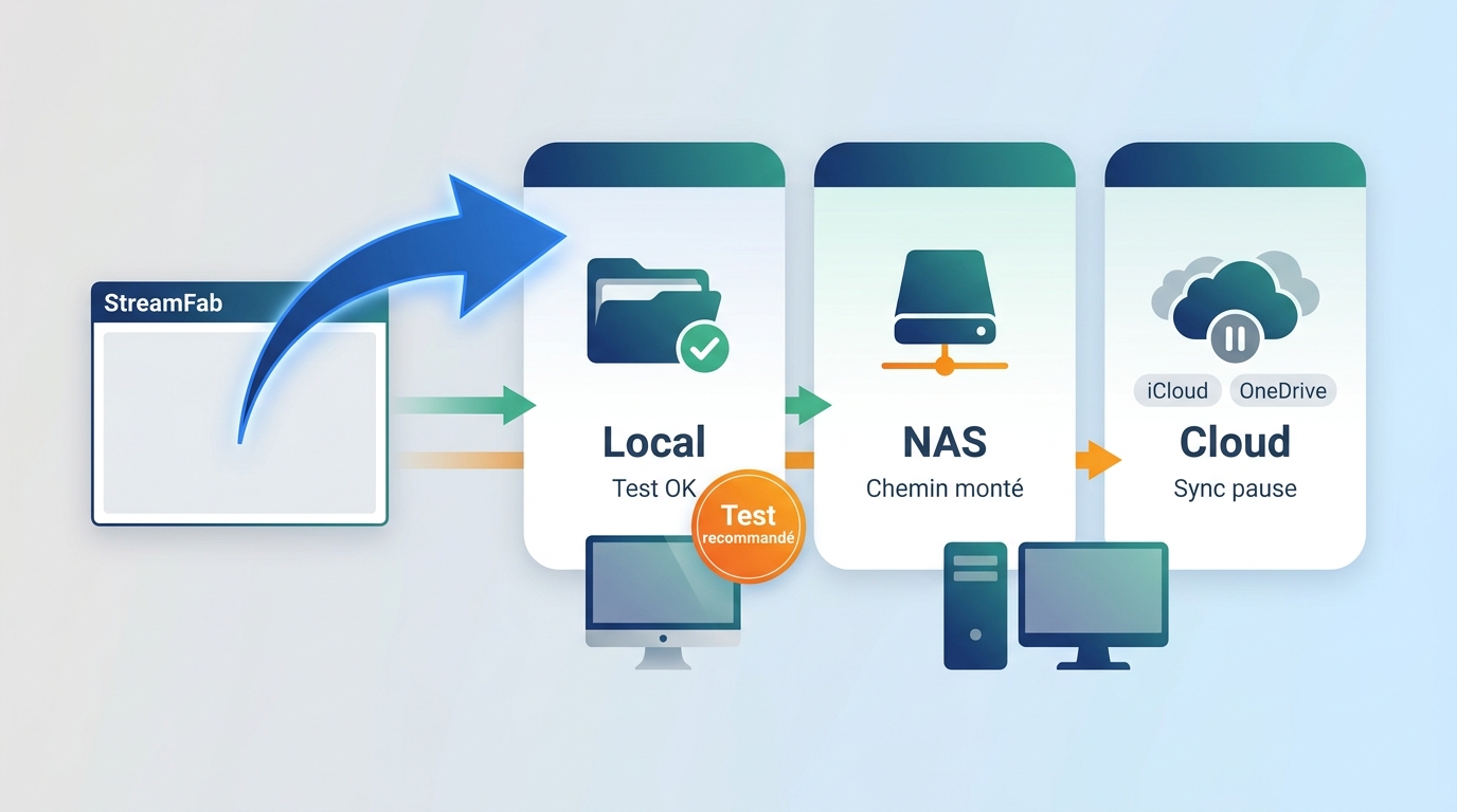Comparaison entre dossier local, NAS et iCloud ou OneDrive pour les fichiers StreamFab.