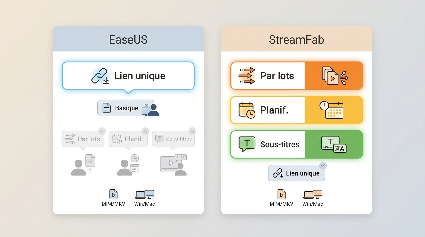 Comparaison des usages entre EaseUS Video Downloader et StreamFab.