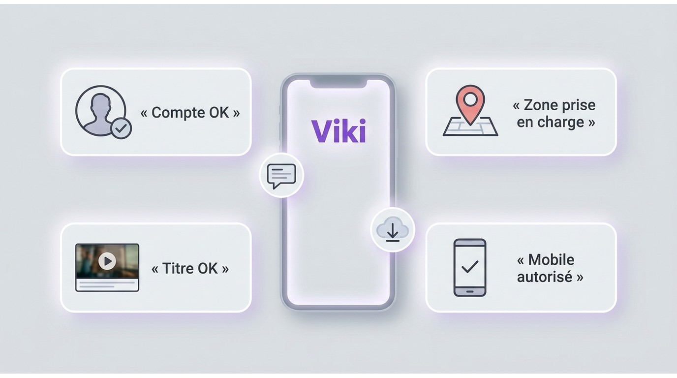 Résumé des 4 conditions pour télécharger une vidéo Viki sur mobile avec sous-titres.