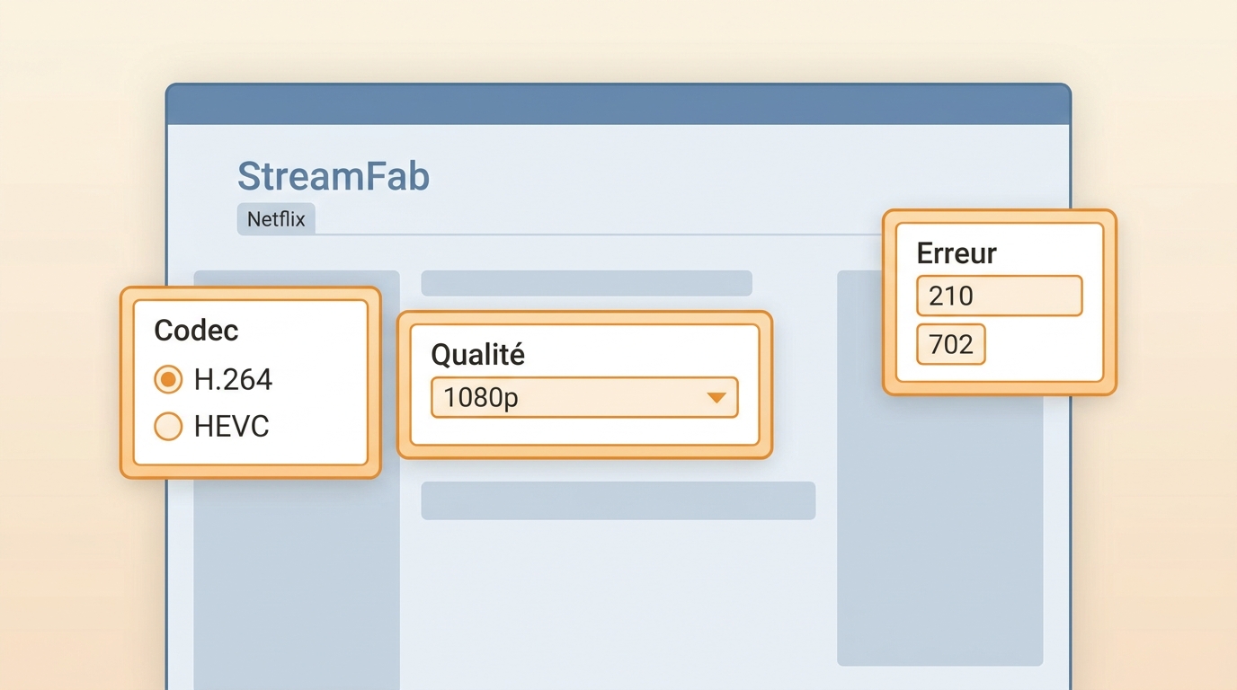 Réglages Netflix dans StreamFab avec choix du codec et de la qualité pour tester une erreur 210 ou 7