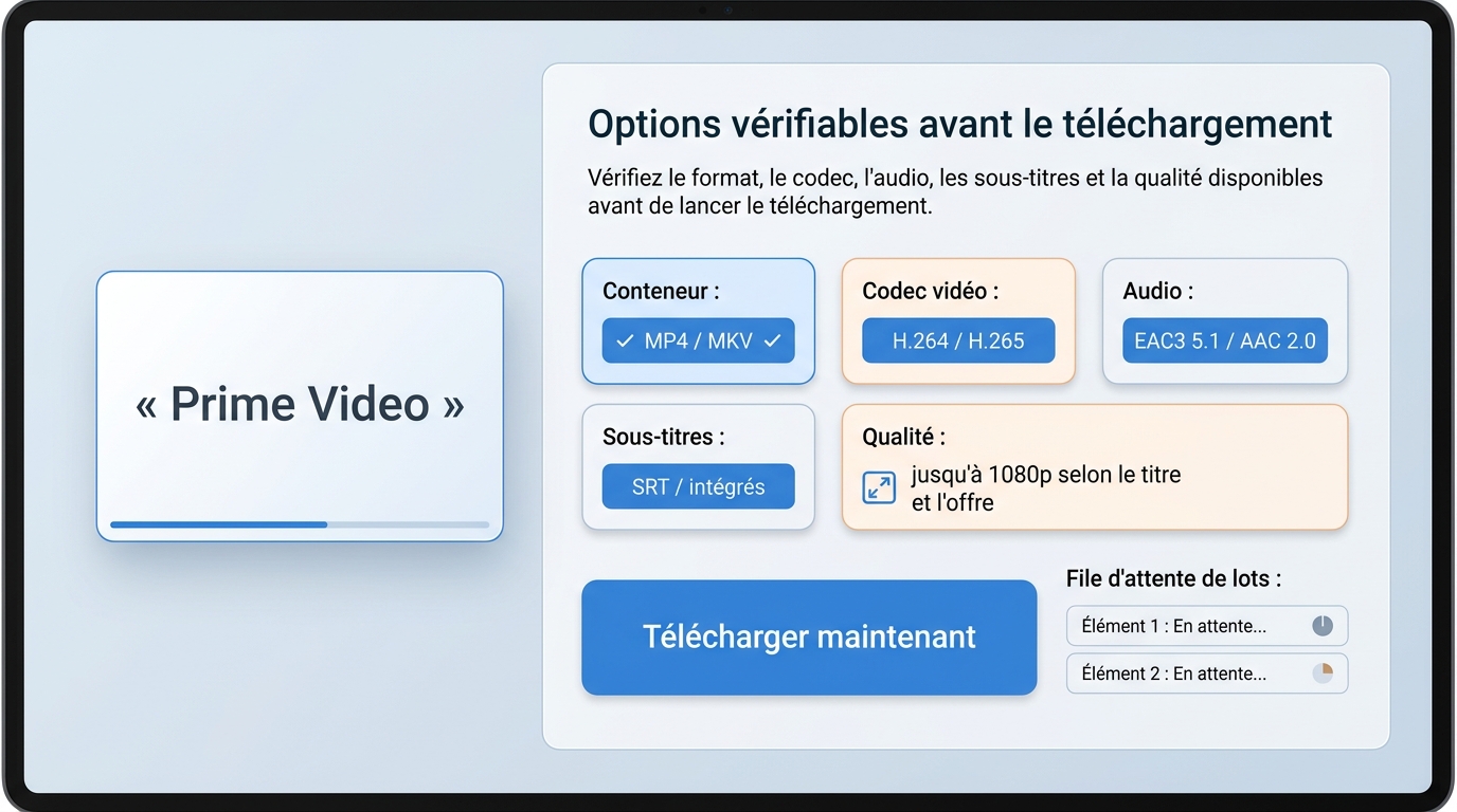 Réglages StreamFab pour Prime Video avec MP4, 1080p, audio 5.1 et sous-titres