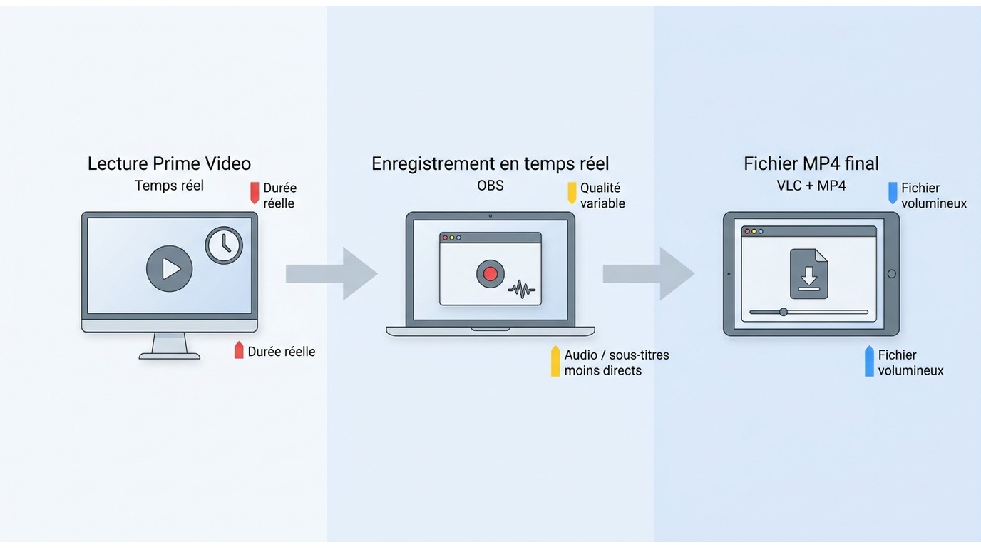Flux d’enregistrement d’écran de Prime Video avec capture en temps réel et compromis de qualité