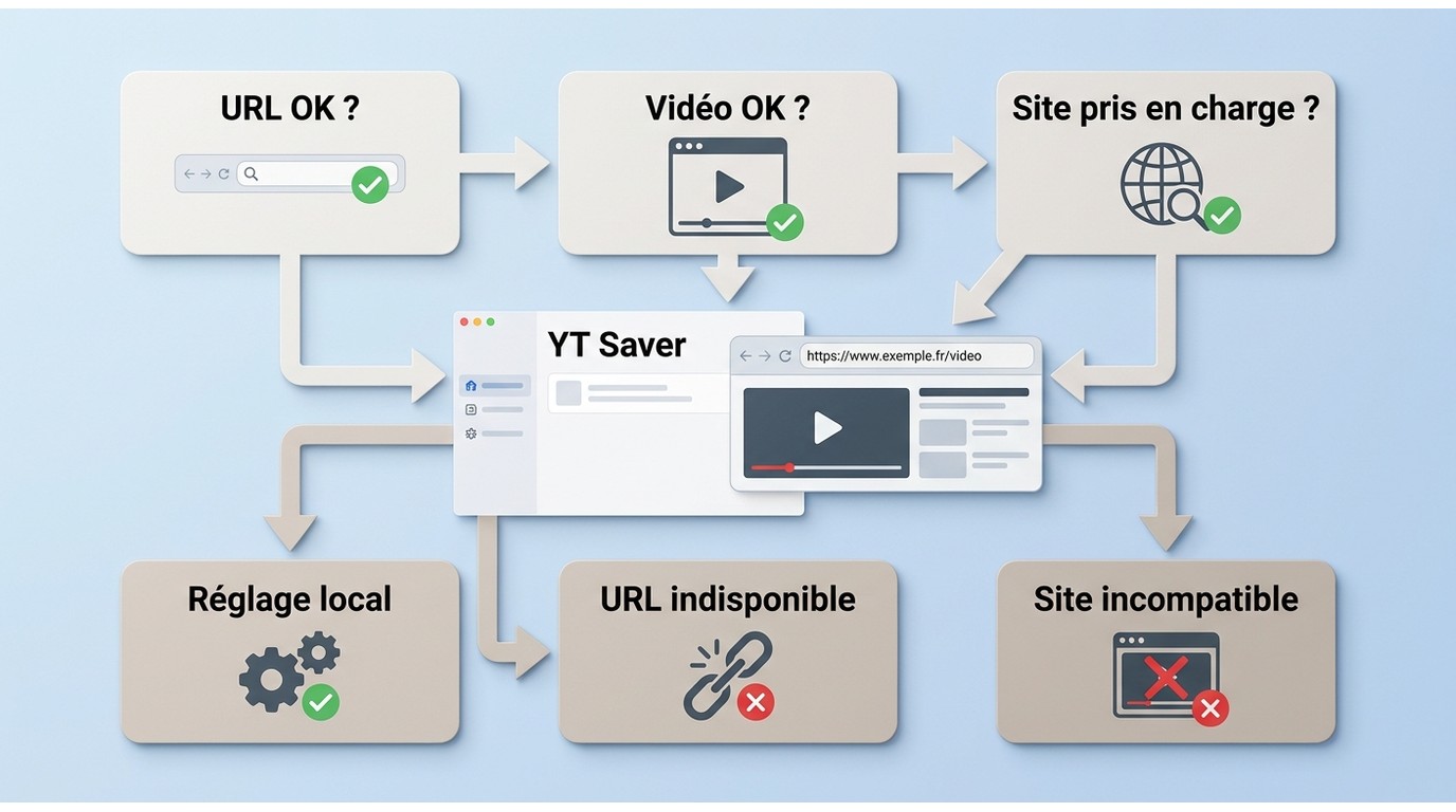 Arbre de diagnostic pour distinguer réglage local, URL indisponible et incompatibilité du site dans