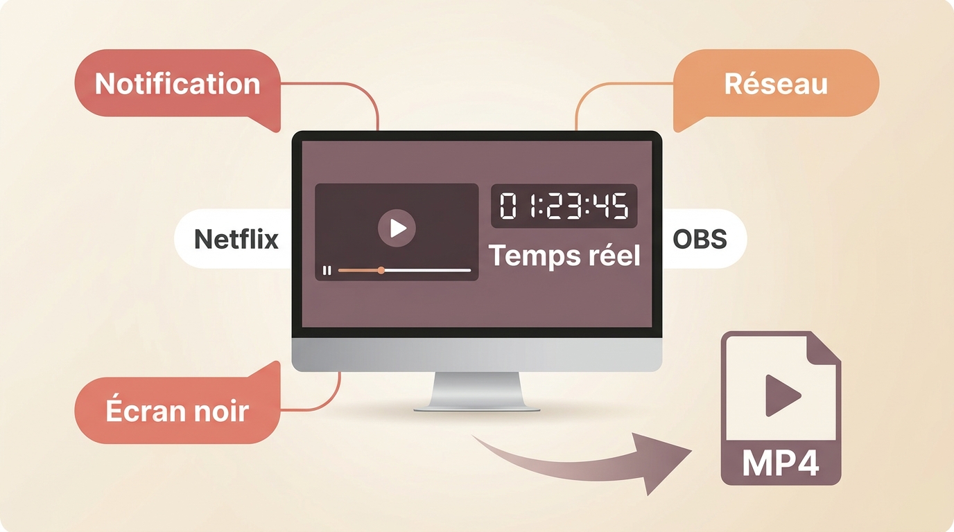 Fonctionnement d’un enregistrement en temps réel avec OBS pendant la lecture d’une vidéo Netflix