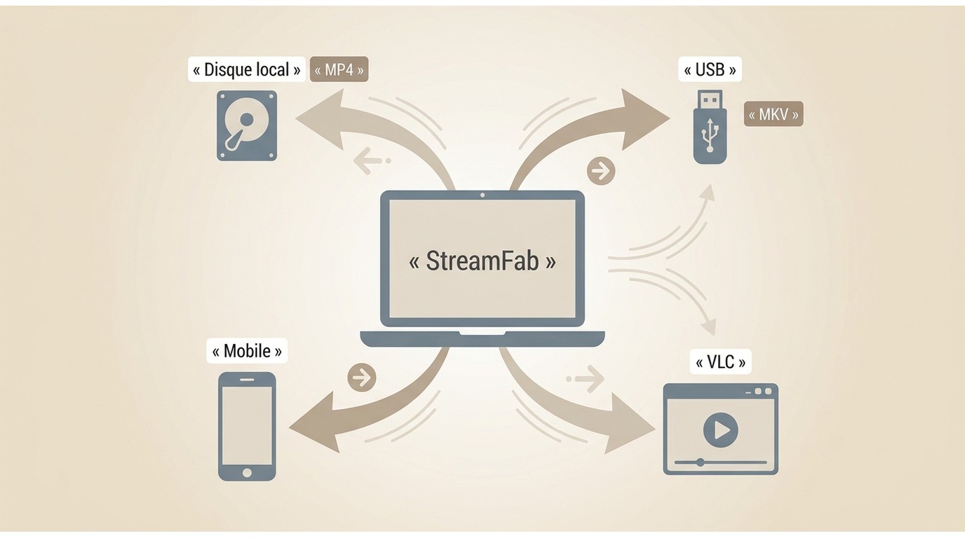 Parcours du fichier créé sur Windows ou Mac vers clé USB, mobile ou lecteur VLC.