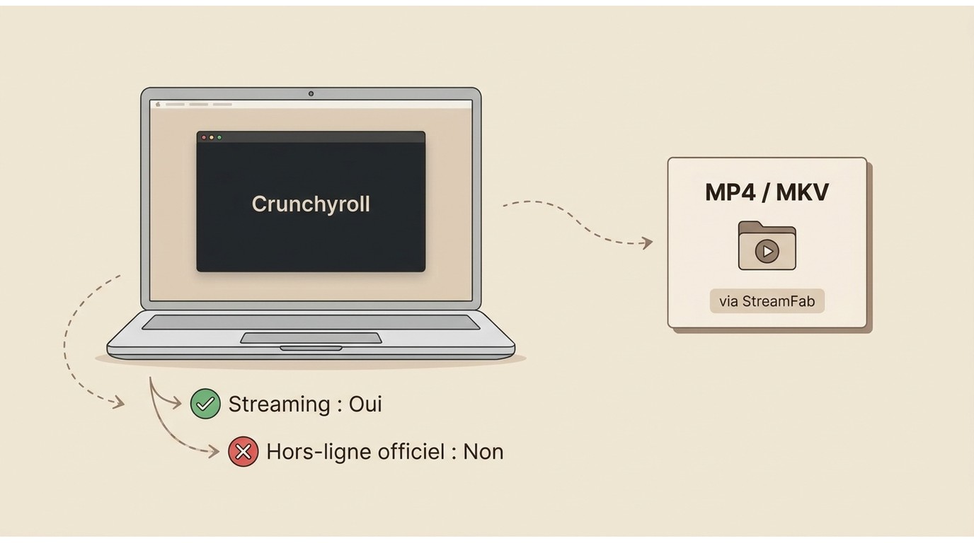 Différence sur Mac entre streaming Crunchyroll, absence de hors-ligne officiel et fichier local