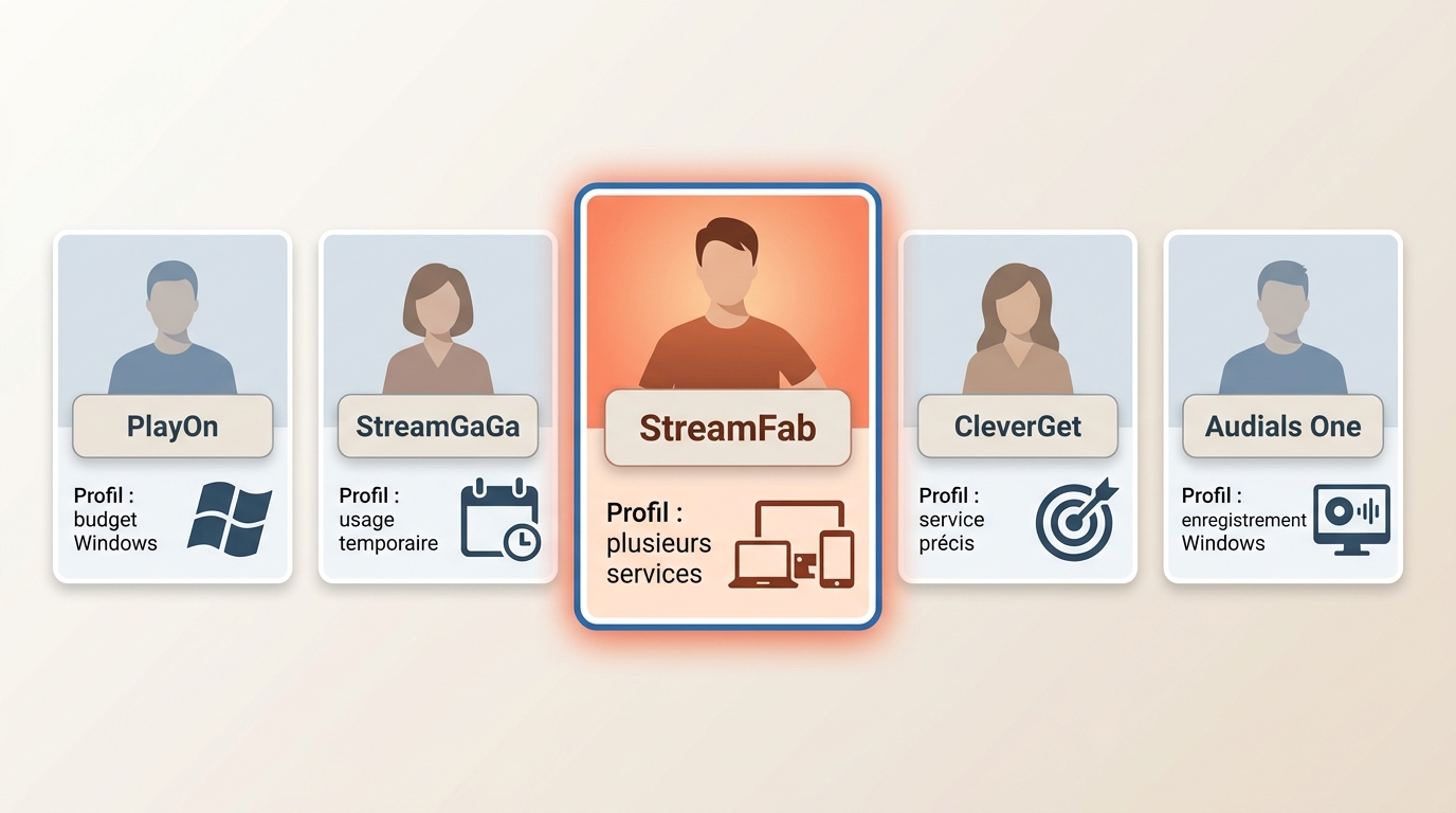 Profils d’usage associés à StreamFab, PlayOn, StreamGaGa, CleverGet et Audials One