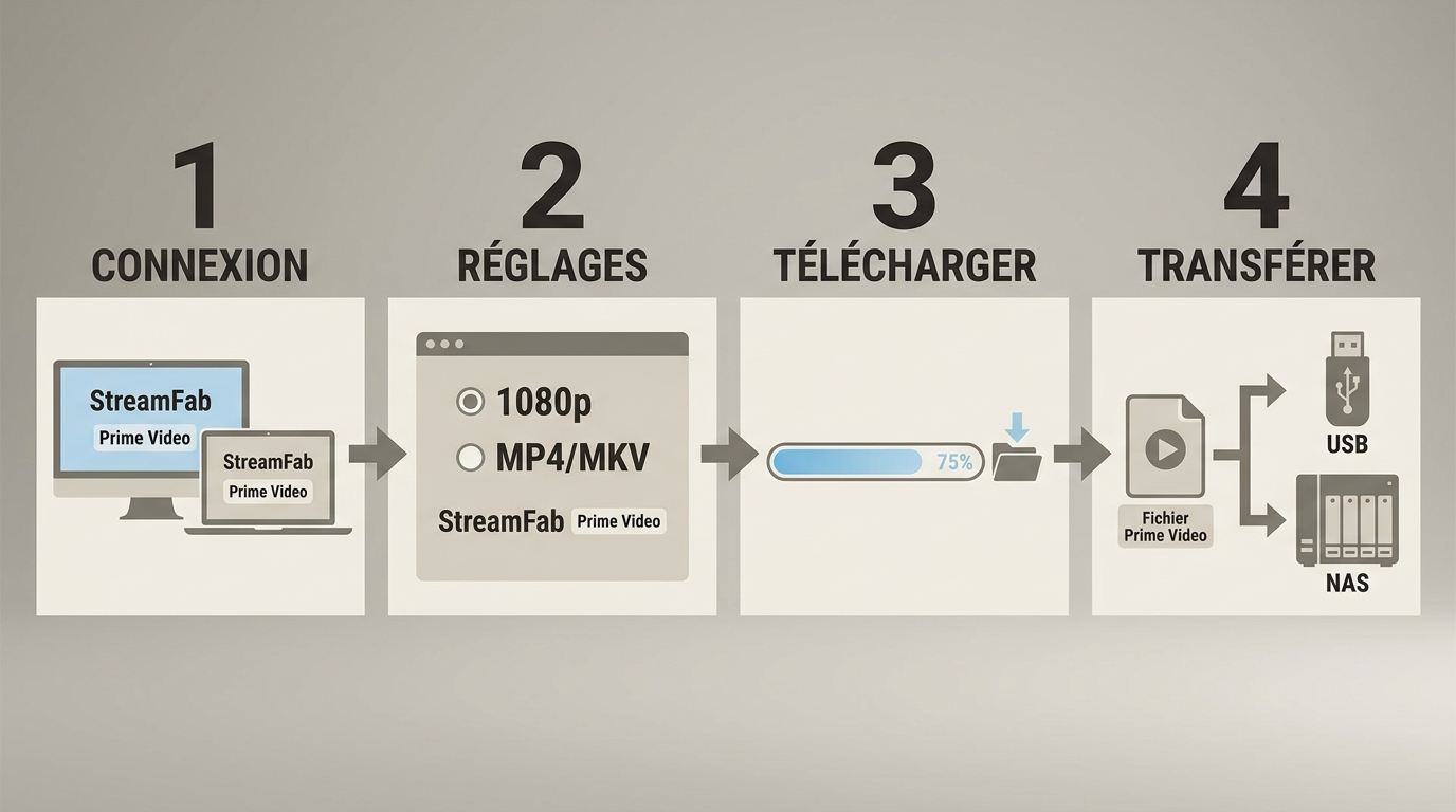 Étapes pour télécharger une vidéo Prime, vérifier le fichier puis le transférer vers un autre suppor