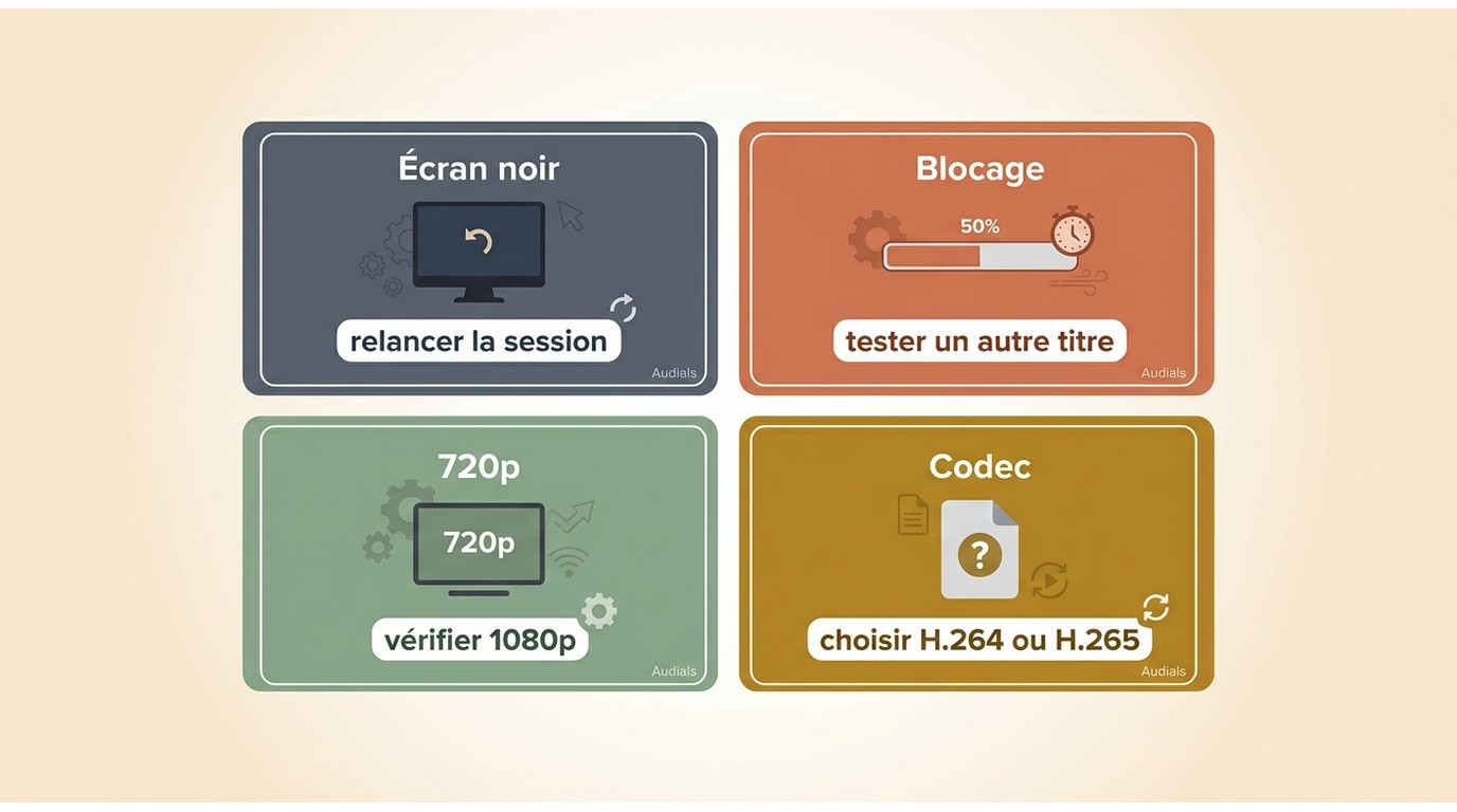 Diagnostic rapide des problèmes de capture Netflix avec Audials et actions à tester.