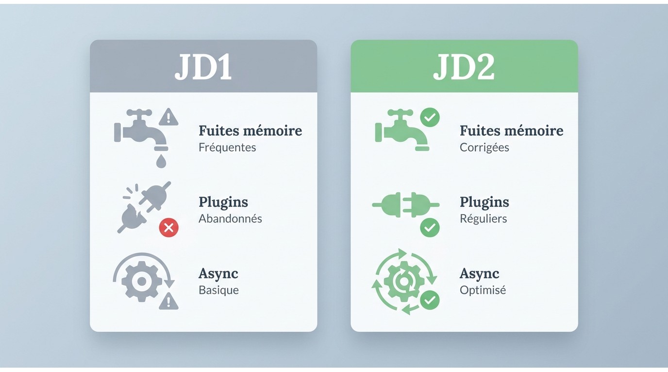 JDownloader 1 vs JDownloader 2 : fuites mémoire, plugins et gestion asynchrone comparés