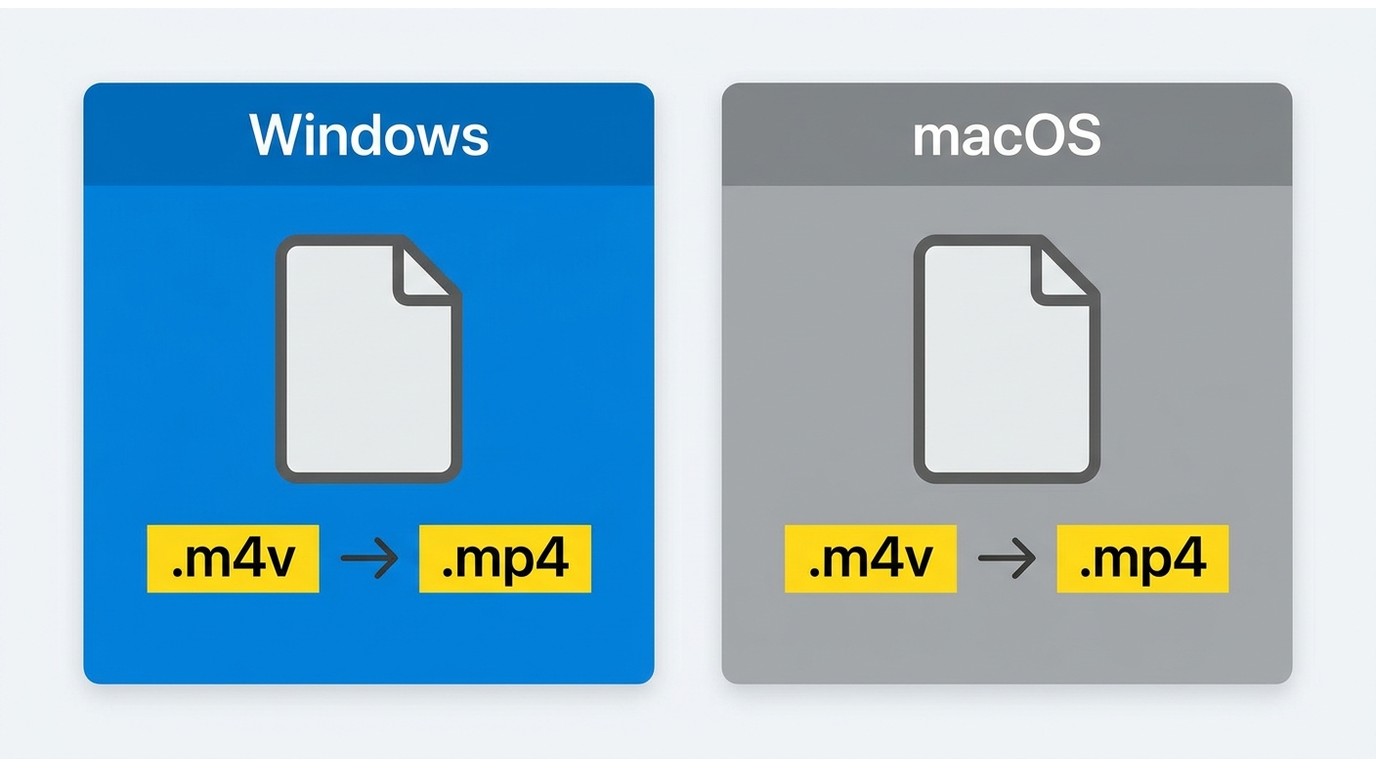 Renommer un fichier .m4v en .mp4 dans l'Explorateur Windows et le Finder macOS
