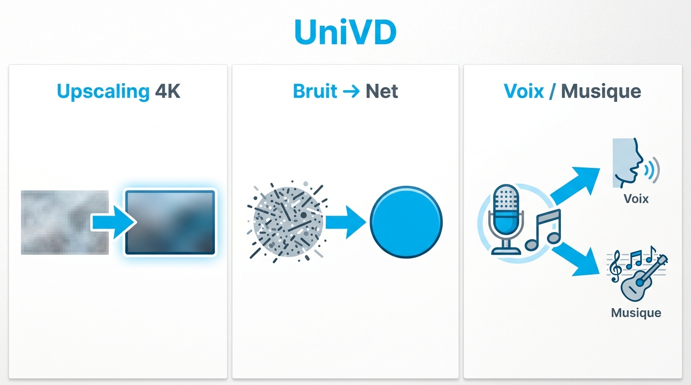 HitPaw UniVD : upscaling 4K, réduction de bruit et séparation voix/musique, trois fonctions IA princ
