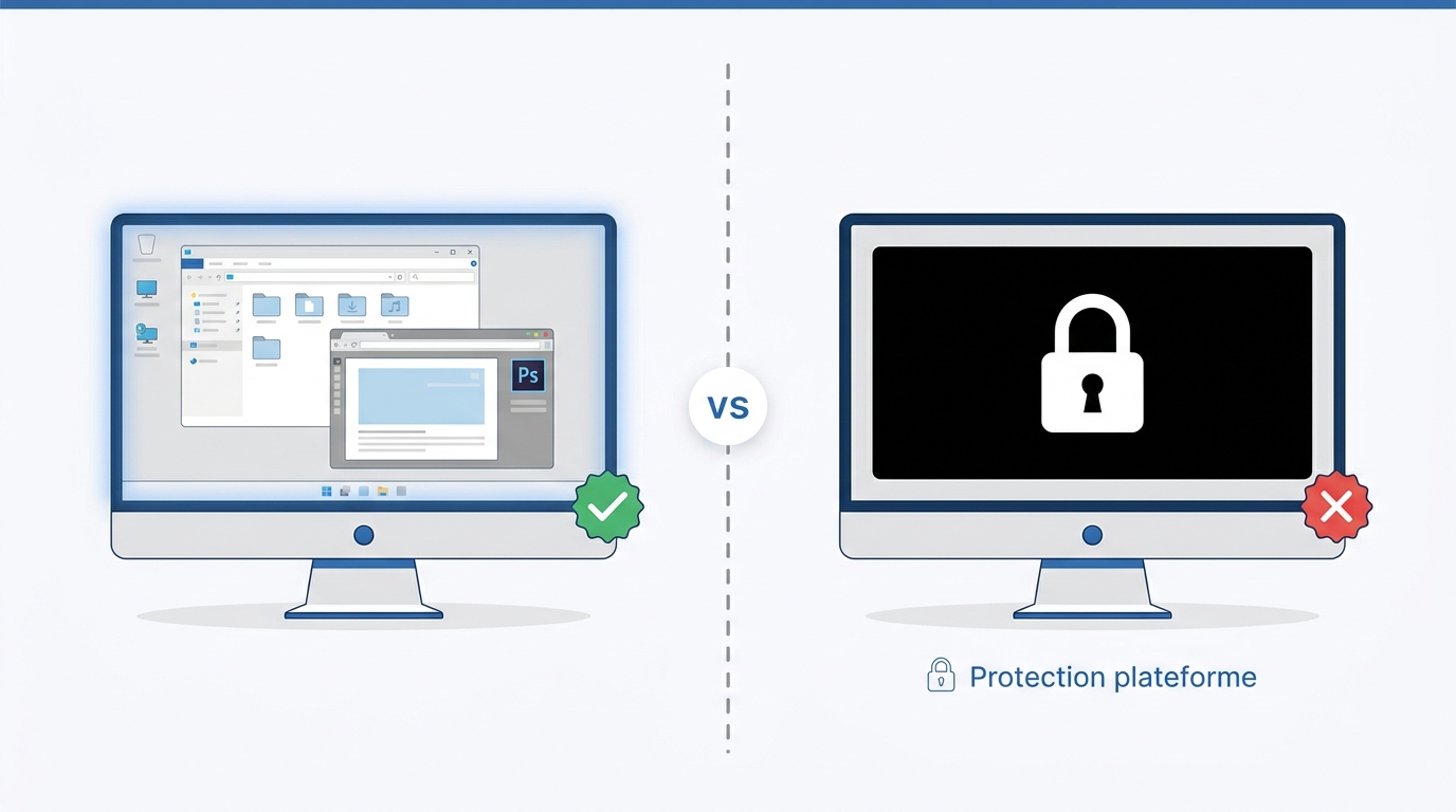 Apowersoft Screen Recorder : capture normale réussie à gauche, écran noir dû à une protection platef