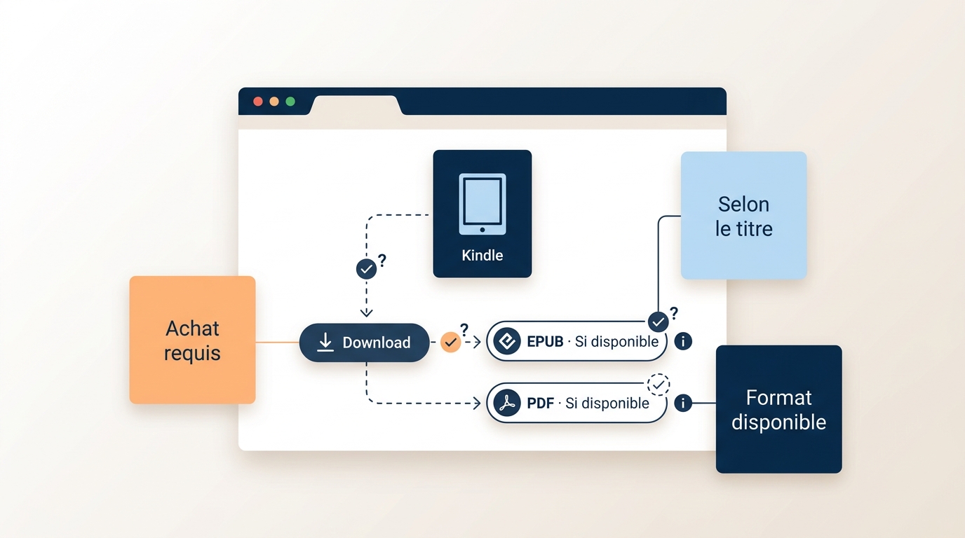 Amazon indique les conditions pour télécharger officiellement un livre Kindle en EPUB ou PDF.