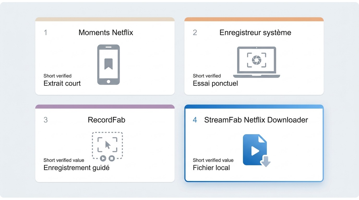 Comparaison de Moments, RecordFab et StreamFab selon l’usage et l’appareil