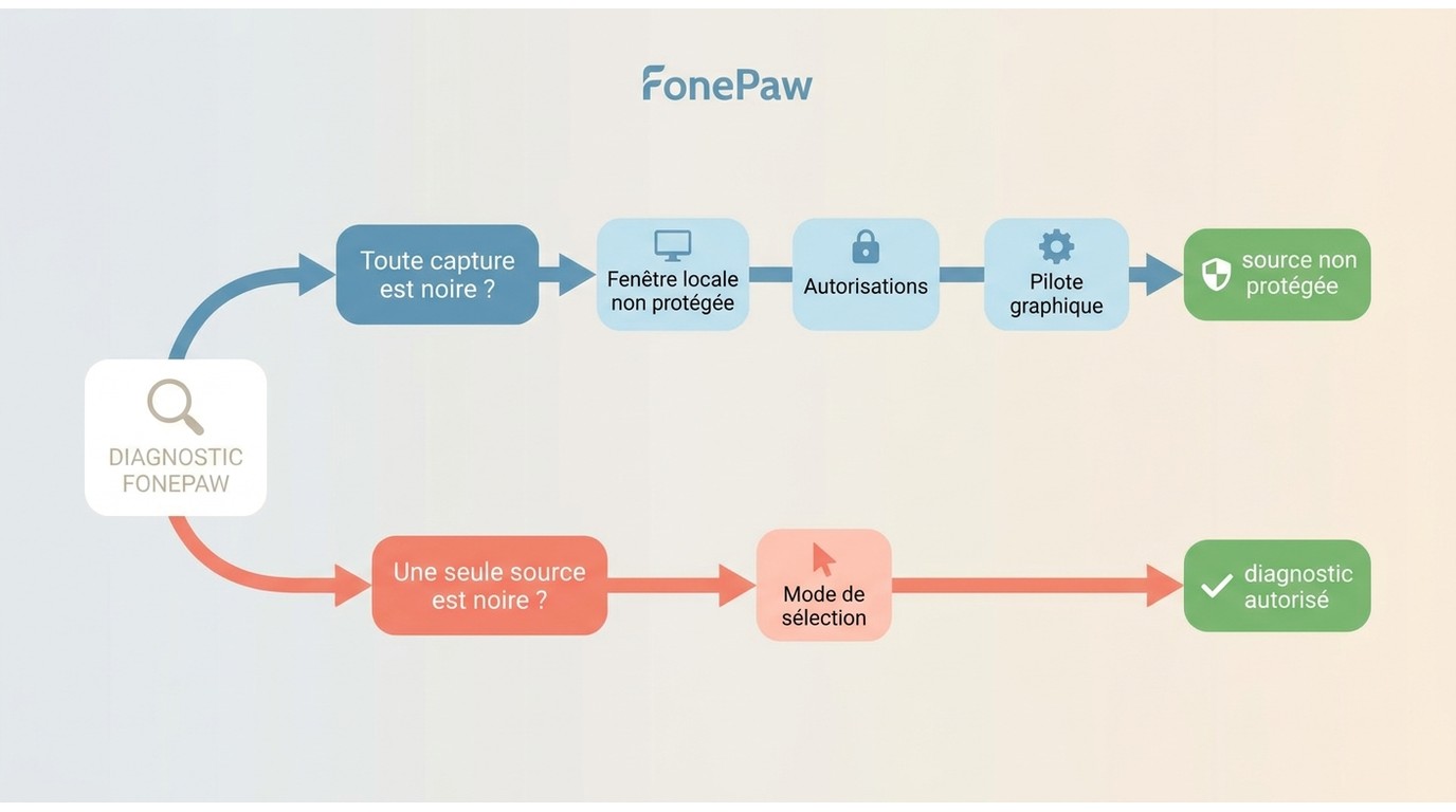 Diagnostic d’écran noir FonePaw selon la source, le navigateur et les réglages