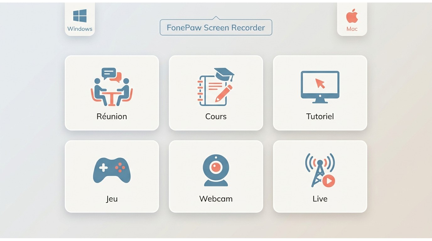 Usages de FonePaw Screen Recorder pour réunions, cours, jeux, webcam et flux en direct