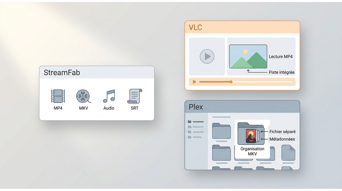 StreamFab exporte des fichiers MP4 et MKV avec pistes audio et sous-titres pour VLC et Plex