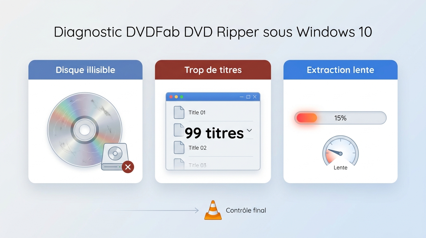 Diagnostic des erreurs de disque, de titres multiples et de vitesse d’extraction DVD