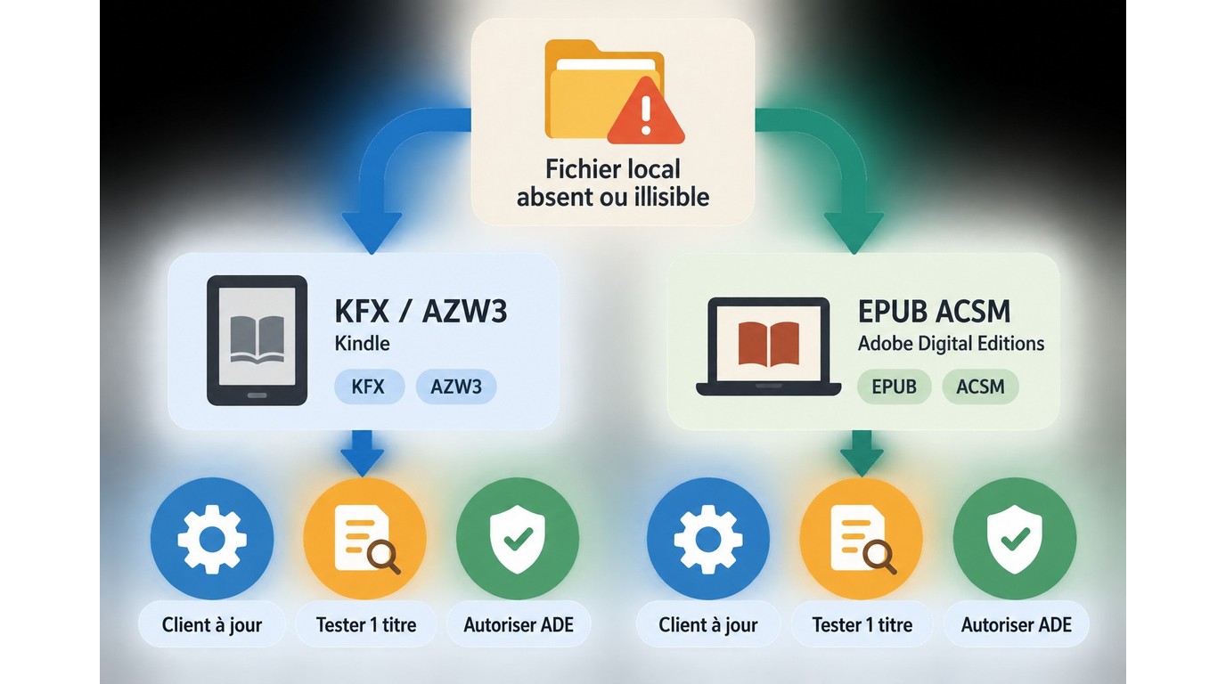Diagnostic des fichiers KFX, AZW3 et ACSM avec Kindle et Adobe Digital Editions