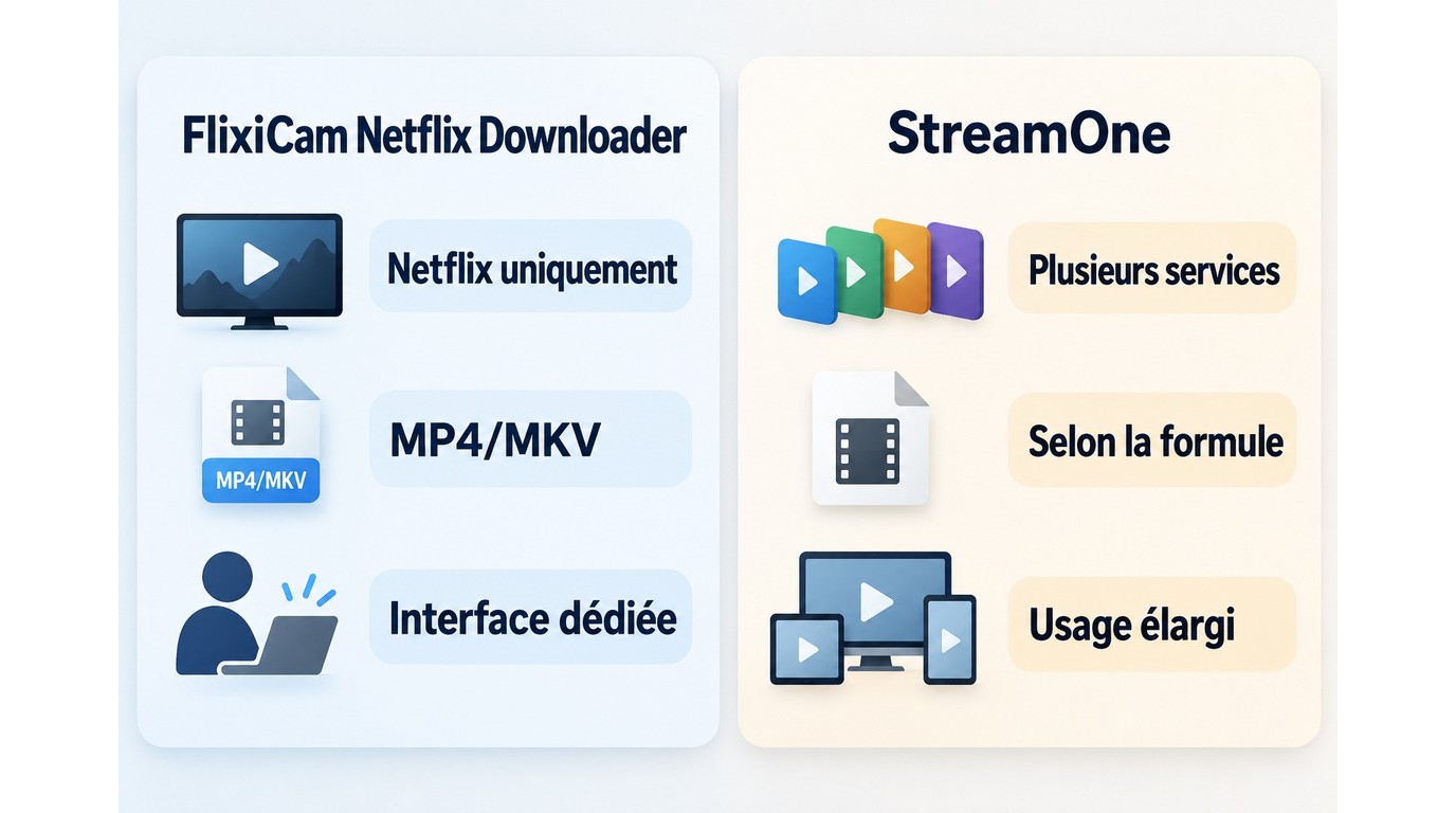 FlixiCam Netflix et StreamOne selon le service, le format et l'usage