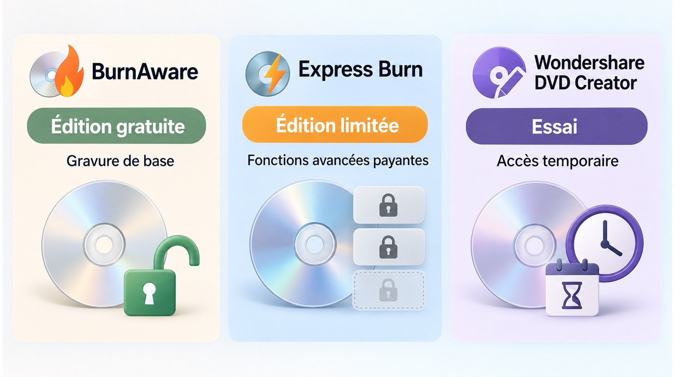 Différences entre édition gratuite, limitée et essai pour les logiciels DVD