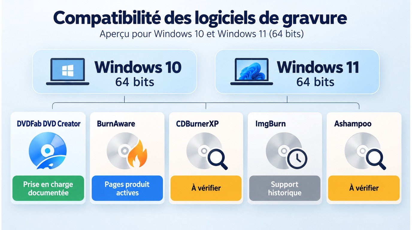 Compatibilité de DVDFab, BurnAware et ImgBurn avec Windows 10 et 11