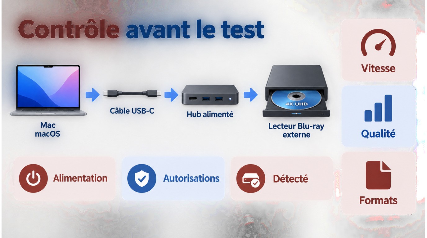 Chaîne de contrôle macOS pour détecter un lecteur Blu-ray externe et un disque UHD