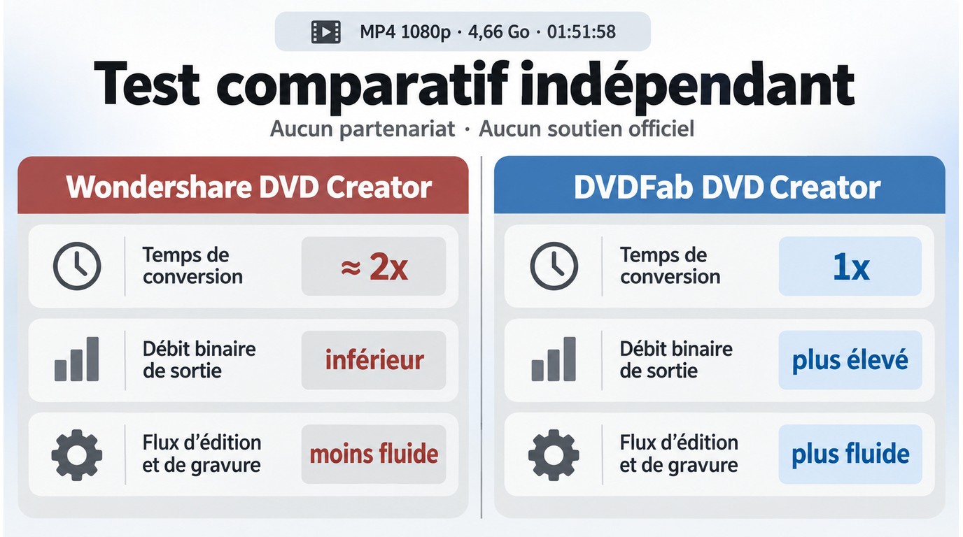 Test MP4 1080p: Wondershare prend presque deux fois plus de temps que DVDFab