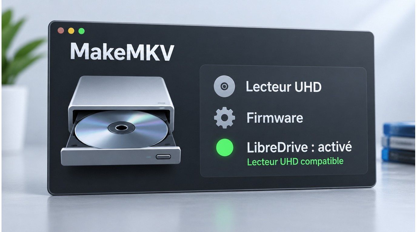 MakeMKV confirmant que LibreDrive est activé pour un lecteur Blu-ray UHD.