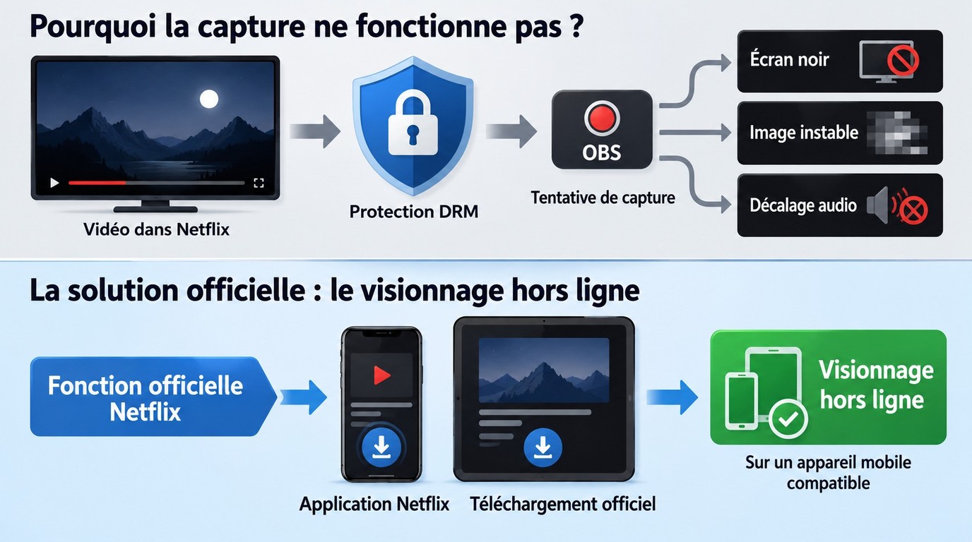 Pourquoi une capture Netflix avec OBS peut afficher un écran noir ou une image instable