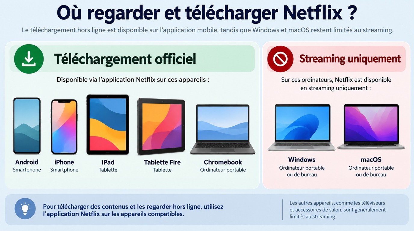 Téléchargement Netflix selon Android, iPhone, iPad, Chromebook, Windows et macOS