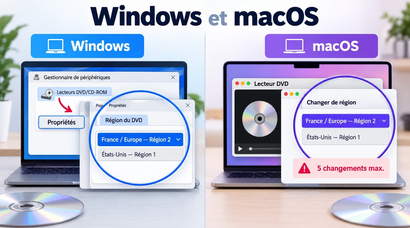 Réglage de la région DVD sous Windows et macOS avec la limite de cinq changements sur Mac