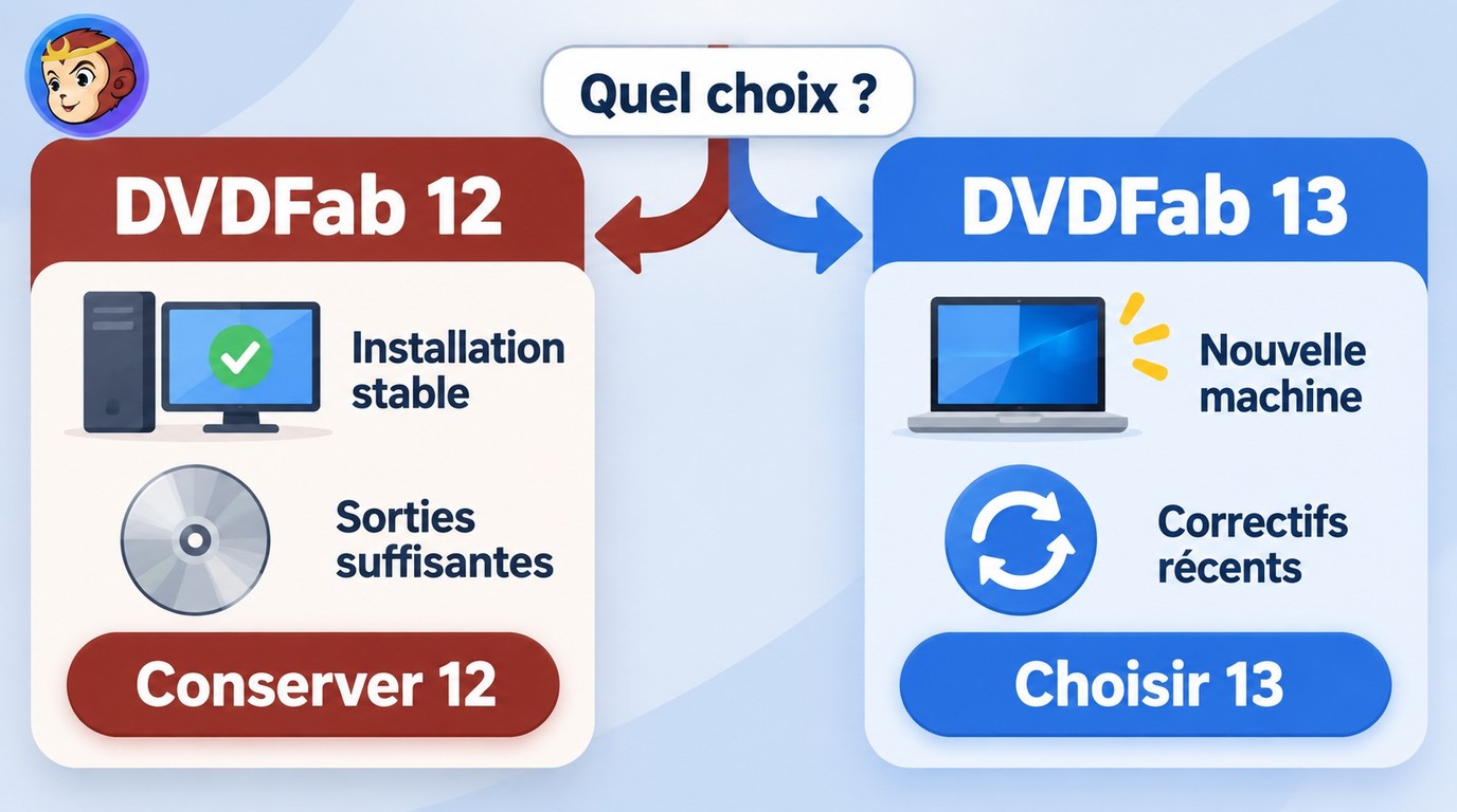 Choix entre DVDFab 12 pour un poste stable et DVDFab 13 pour une installation récente