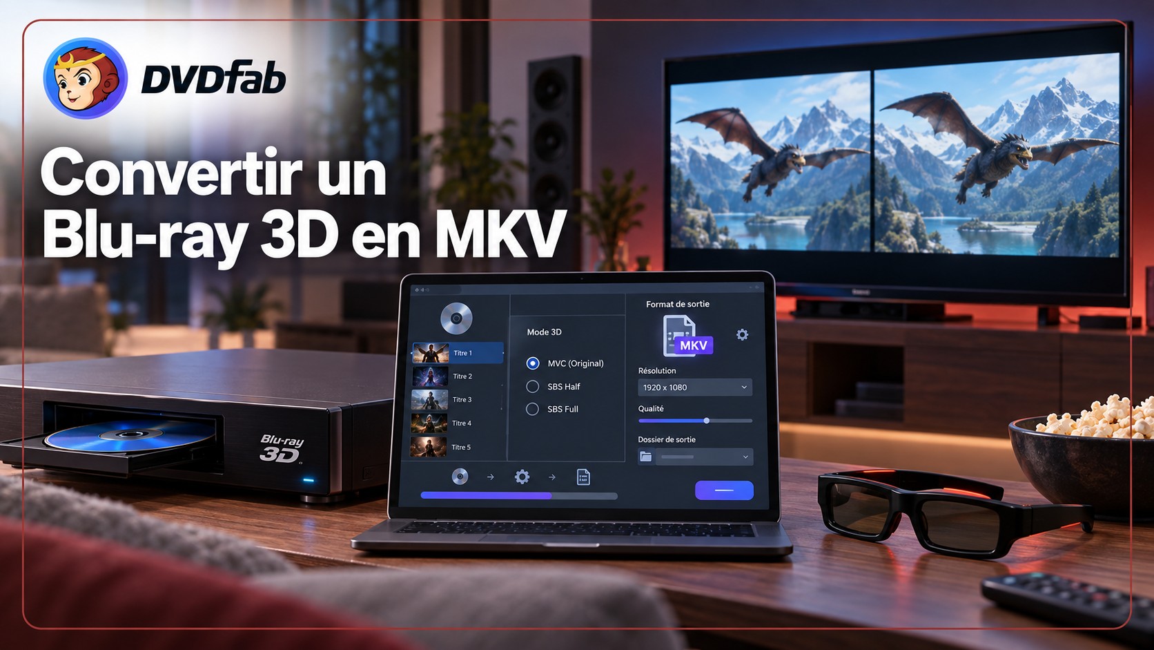Convertir un Blu-ray 3D en SBS MKV/MP4 : Half, Full ou MVC
