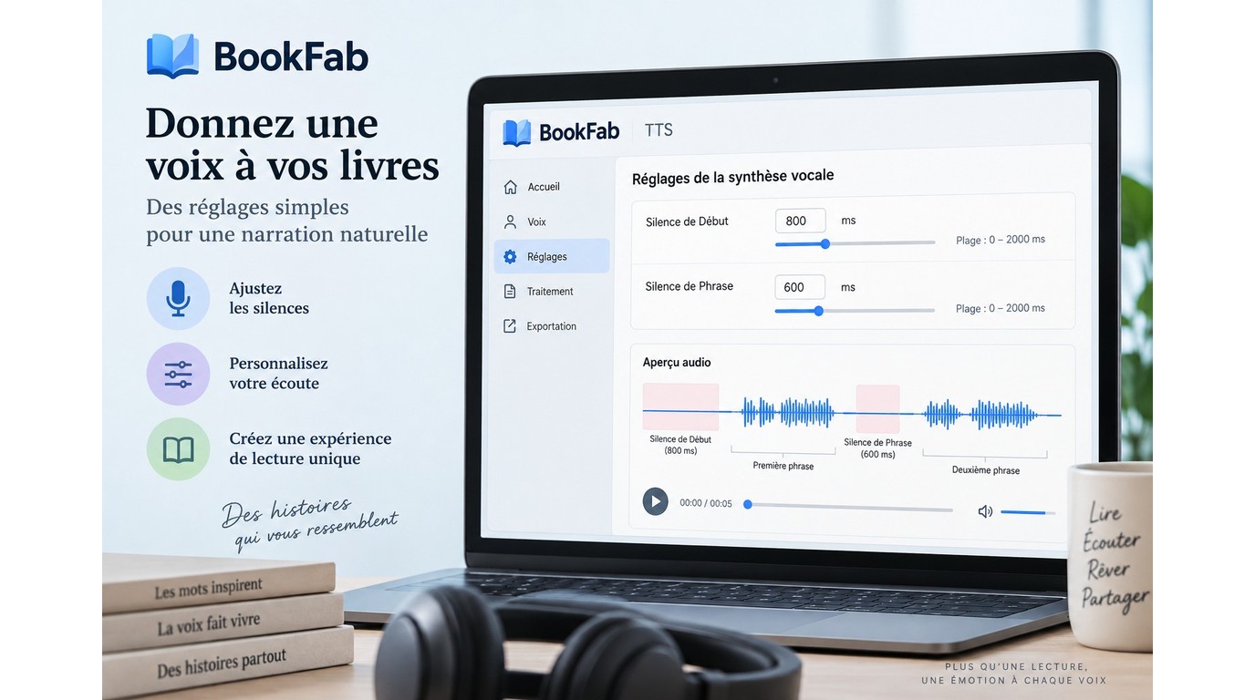 Réglages BookFab TTS des silences avant et entre les phrases