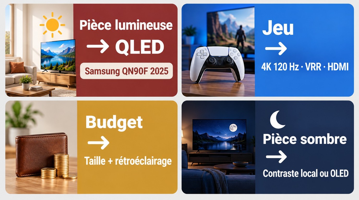 Choix entre QLED et UHD selon la lumière, le jeu, le budget et la pièce