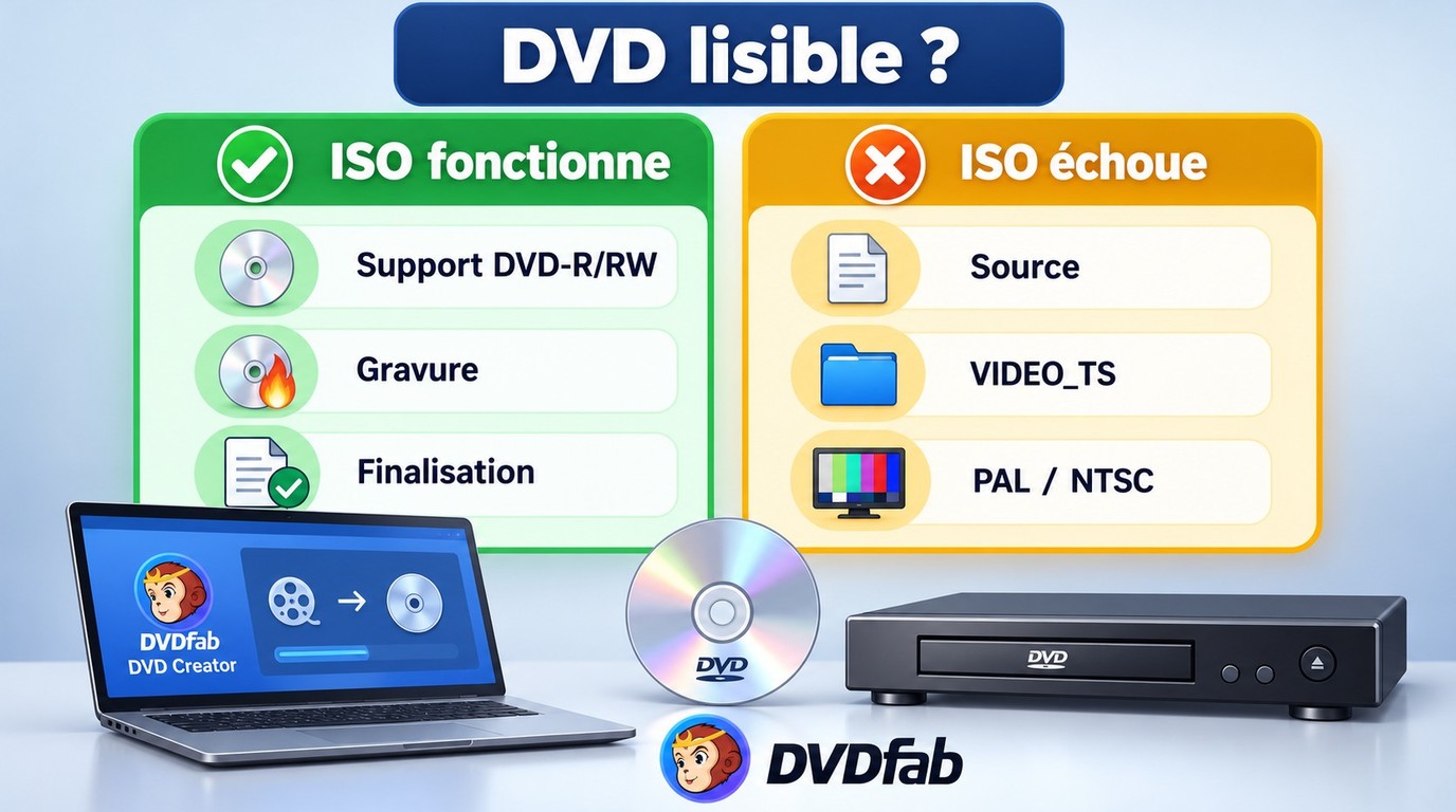 Diagnostic d'un DVD refusé selon l'ISO, le support, la gravure et le format vidéo