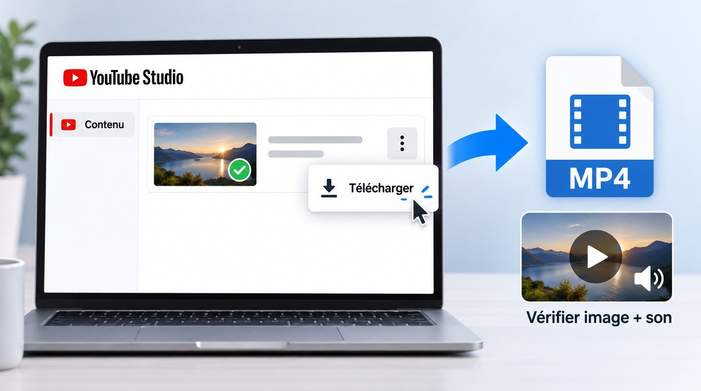 YouTube Studio avec Contenu et Télécharger pour exporter sa propre vidéo en MP4