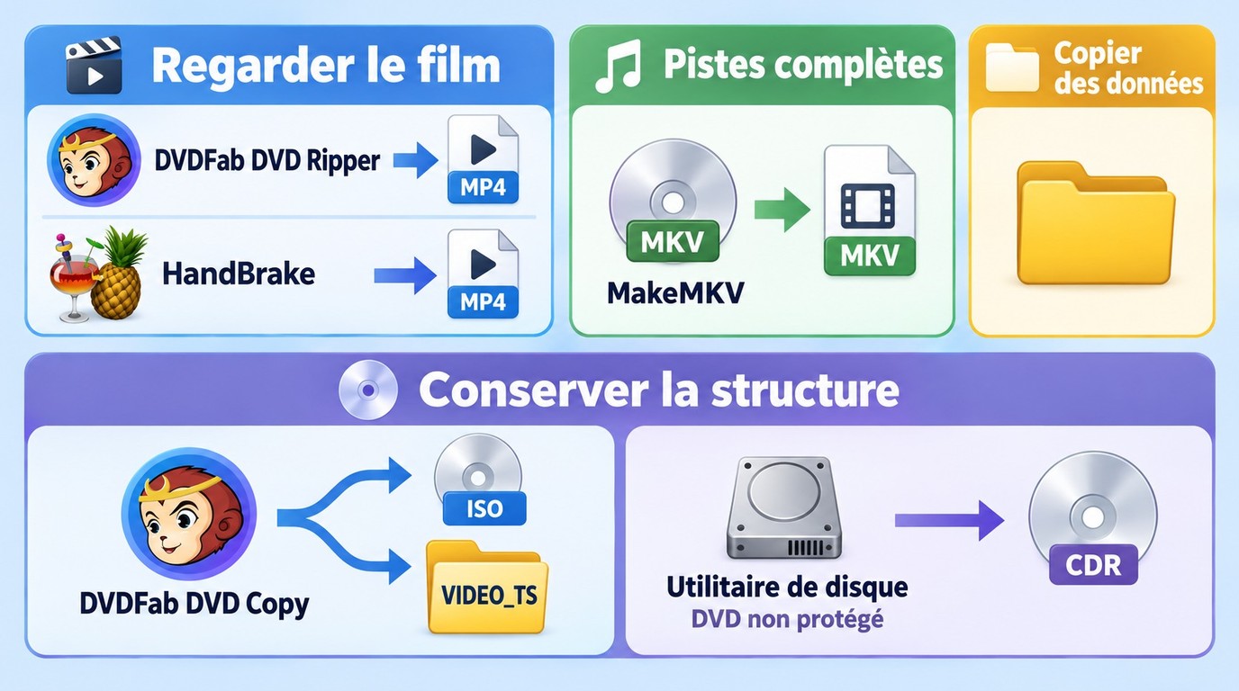 Choix entre MP4, MKV, ISO et VIDEO_TS selon la lecture ou la sauvegarde du DVD