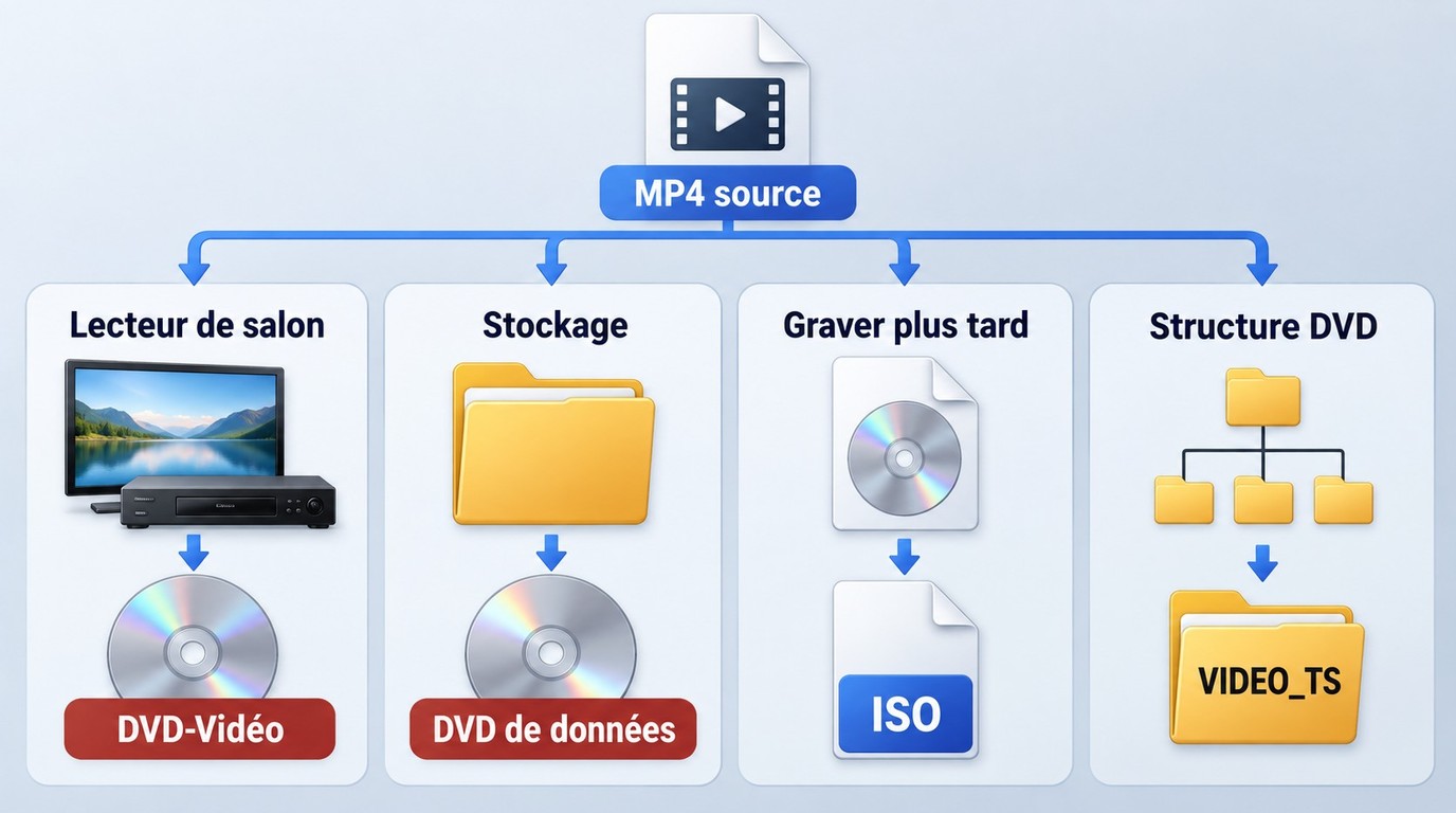 Choix entre DVD-Vidéo, DVD de données, ISO et VIDEO_TS selon l'usage