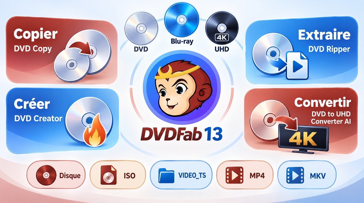 Choix des modules DVDFab 13 pour copier, extraire, créer ou convertir des disques