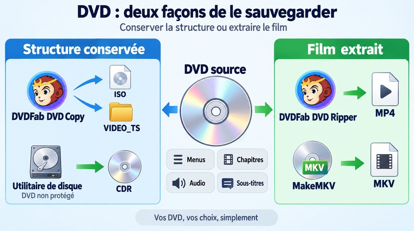 ISO, CDR et VIDEO_TS conservent mieux les menus et la structure du DVD