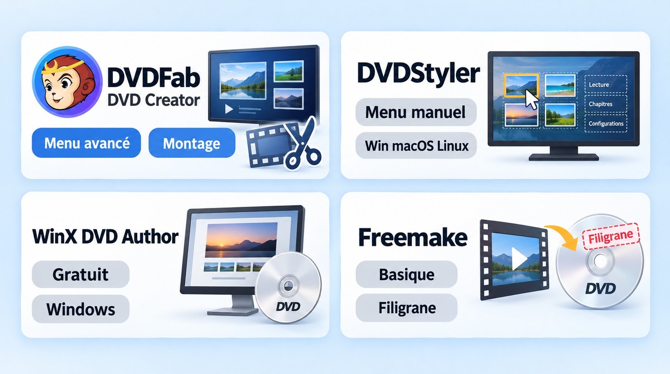 Quel logiciel choisir entre DVDFab, DVDStyler, Freemake et WinX selon le projet DVD