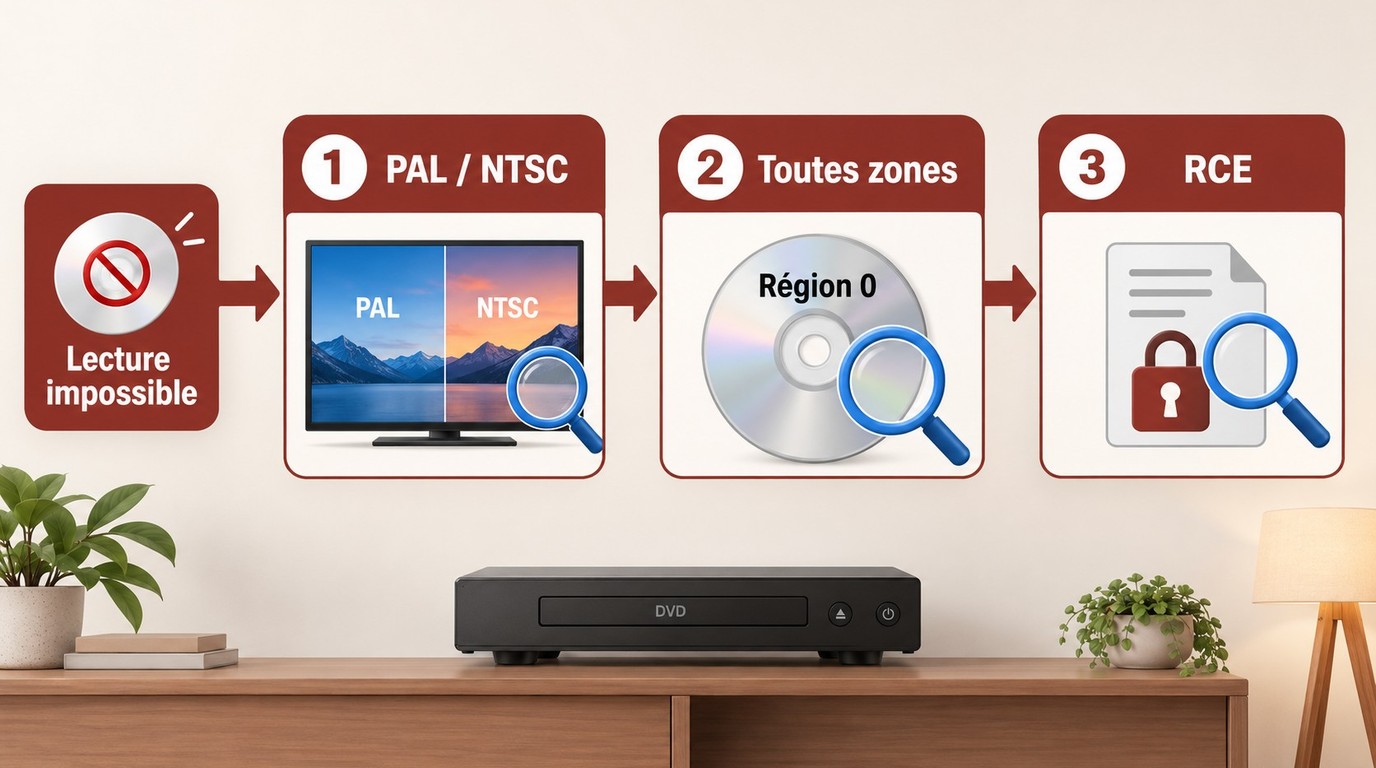 Diagnostic d'un DVD Région 0 selon PAL ou NTSC, Toutes Zones et RCE.