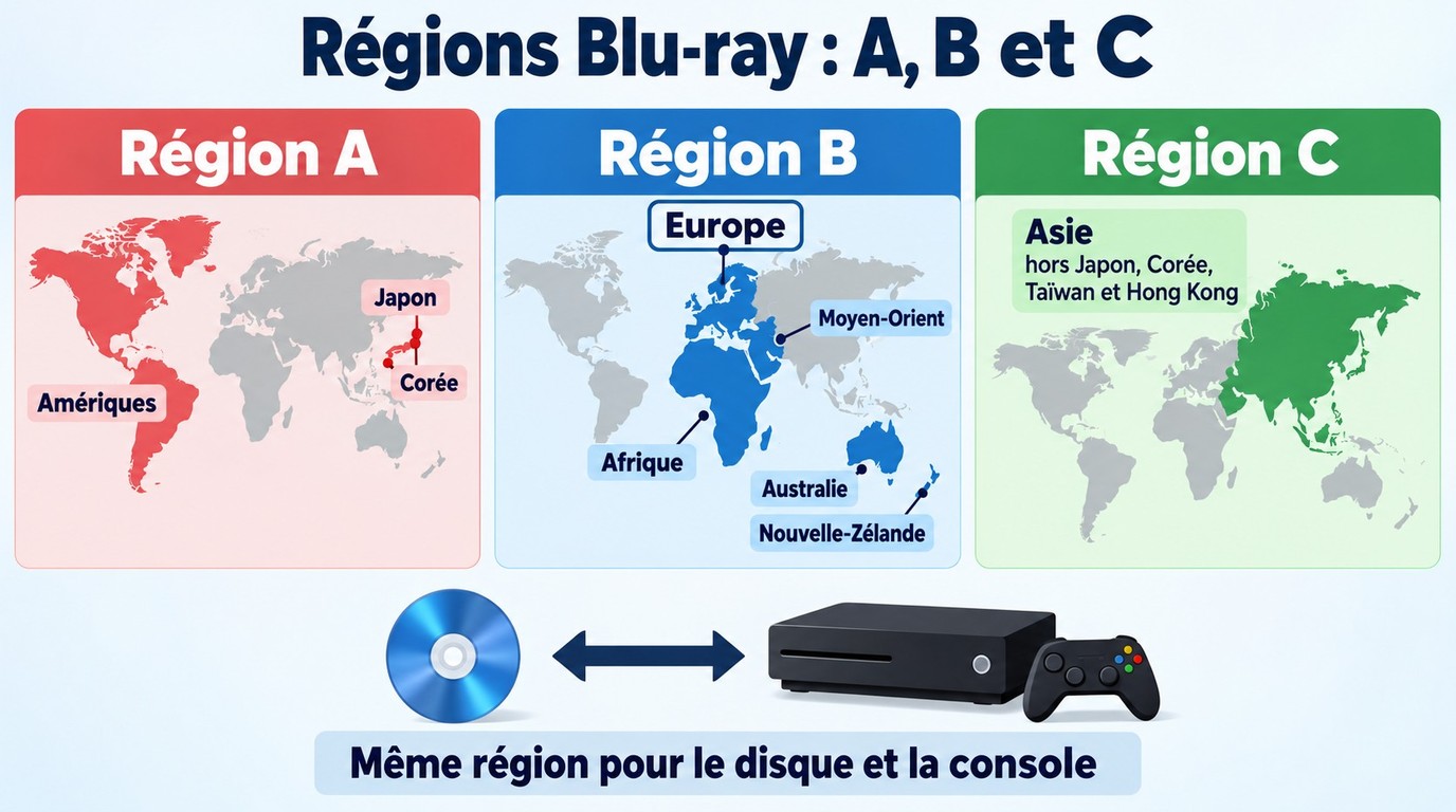Régions Blu-ray A, B et C à vérifier avant la lecture sur Xbox One.