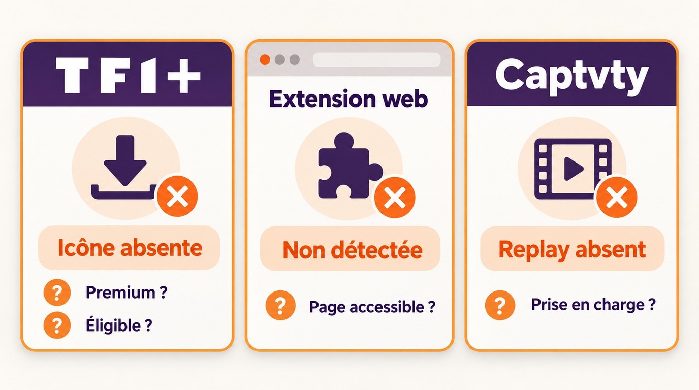 Diagnostic des échecs sur TF1+, les extensions web et Captvty