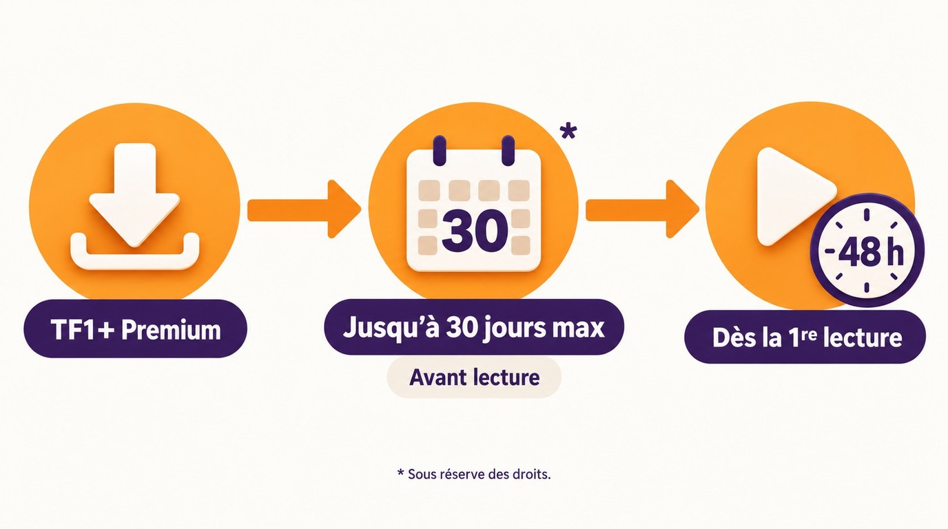 Délais TF1+ Premium : jusqu’à 30 jours, puis 48 heures après le début de la lecture